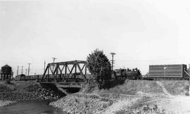 Pacific Coast Railroad freight train at Renton, Washington, circa 1950.