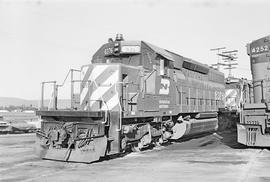 Burlington Northern diesel locomotive 6376 at Klamath Falls, Oregon in 1974.