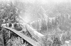 Western Pacific Railroad trailers-on-flat-car train at Keddie Wye, California in 1977.