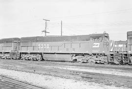 Burlington Northern diesel locomotive 5308 at Galesburg, Illinois in 1972.