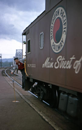 Northern Pacific Railroad Company caboose 1111 at Vancouver, Washington in 1963.