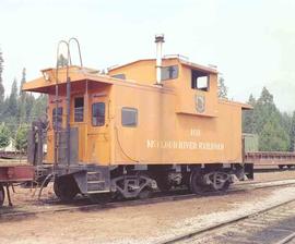 Mccloud River Railroad Steel Caboose Number 101 at Mccloud, California in August, 1977.