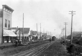 Aberdeen and Hoquiam Railway streetcar at Hoquiam, Washington, circa 1910.