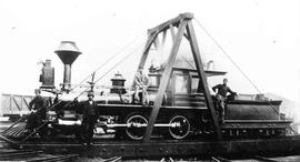 Columbia and Puget Sound Railroad steam locomotive number 2, Alki, at Seattle, Washington, circa ...