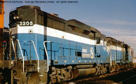 Burlington Northern Diesel Locomotive 3005 at Denver, Colorado, 1970