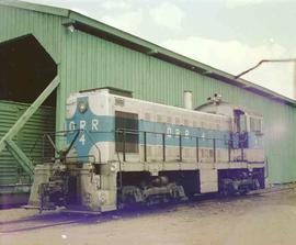 Quincy Railroad Diesel Locomotive Number 4 at Quincy, California in August, 1977.