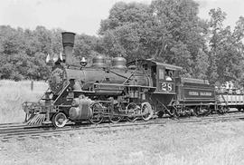 Sierra Railway Steam Locomotive Number 28 at Jamestown, California in June, 1974.