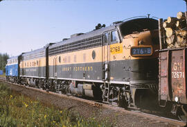 Great Northern Diesel Locomotive 311C, 313C, 276B at Floodwood, Minnesota, 1969