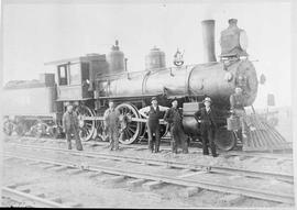 Northern Pacific steam locomotive 804 at Sentinel Butte, Montana, circa 1890.