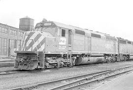 Burlington Northern diesel locomotive 6608 at Seattle, Washington in 1974.