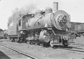 Northern Pacific steam locomotive 32 at Missoula, Montana, in 1943.