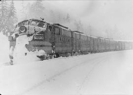 Northern Pacific diesel locomotive 6000 at Stampede, Washington, in 1949.