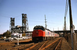 Amtrak diesel locomotive 559 at Portland, Oregon in 1975.