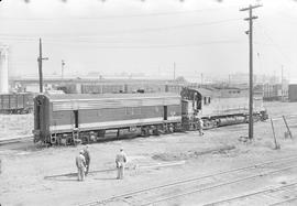 Burlington Northern diesel locomotive 725 at Tacoma, Washington in 1970.