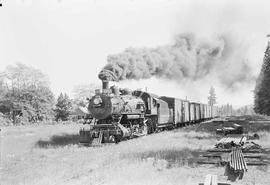 Northern Pacific steam locomotive 1355 at Coeur d'Alene, Idaho, in 1955.