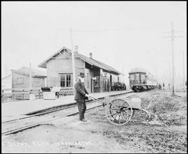 Northern Pacific station at Elma, Washington, circa 1900.