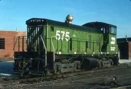 Burlington Northern diesel locomotive Number 575 at Council Bluffs, Iowa in 1975