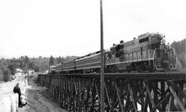 Pacific Coast Railroad passenger train at Maple Valley, Washington in 1958.