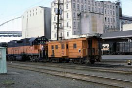 Milwaukee Road diesel locomotive 358 at Portland, Oregon in 1978.