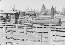 Nez Perce & Idaho Railroad steam locomotive 1 at Nezperce, Idaho, circa 1950.