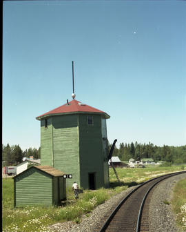 British Columbia Railway Company water tank at Lone Butte, British Columbia on July 11, 1990.