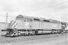 Burlington Northern diesel locomotive 6605 at Tacoma, Washington in 1972.