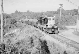 Northern Pacific diesel locomotive 557 at Kirkland, Washington, in 1952.