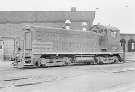 Burlington Northern diesel locomotive 196 at Tacoma, Washington in 1971.