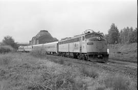 Amtrak diesel locomotive 332 at Tacoma, Washington on September 1, 1974.