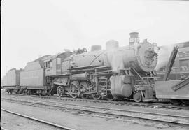 Northern Pacific steam locomotive 1917 at Glendive, Montana, circa 1950.