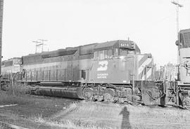 Burlington Northern diesel locomotive 6416 at Tacoma, Washington in 1973.