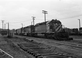 Burlington Northern diesel locomotive 908 at Auburn, Washington, circa 1982.