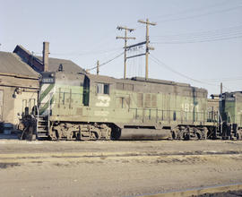 Burlington Northern diesel locomotive 1871 at Auburn, Washington in 1979.