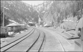 Northern Pacific tracks and buildings at Martin, Washington, circa 1950.