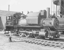 Northern Pacific steam locomotive 10 at Brainerd, Minnesota, circa 1952.