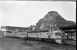 Amtrak diesel locomotive 9947 at Tacoma, Washington in January 1972.