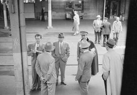 News personnel and other people at King Street Station, Seattle, Washington, in 1954.