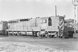 Burlington Northern diesel locomotive 6145 at Ottumwa, Iowa in 1972.