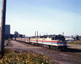 Amtrak diesel locomotive 537 at Tacoma, Washington in 1979.