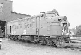 Burlington Northern diesel locomotive 844 at Auburn, Washington in 1975.