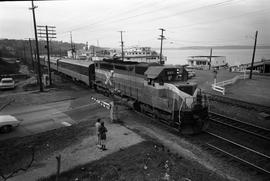 Burlington Northern diesel locomotive 9851 at Tacoma, Washington, on April 5, 1971.