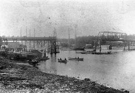 Esquimalt & Nanaimo Railway Company bridge at Victoria, BC, circa 1887.