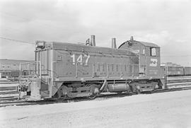 Burlington Northern diesel locomotive 147 at Vancouver, British Columbia in 1972.