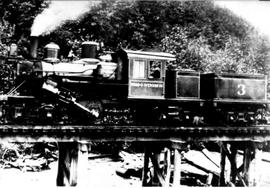 Wood and Iverson Logging Company steam locomotive number 3 at Hobart, Washington in 1912.