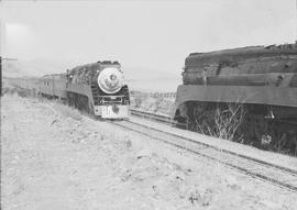 Southern Pacific Railroad steam locomotive number 4451 at Santa Barbara, California in 1947.