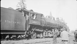 Northern Pacific Railway steam locomotive 1603 at Shelton, Washington, circa 1938.