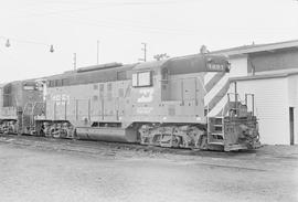 Burlington Northern diesel locomotive 1851 at Wenatchee, Washington in 1976.