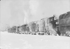 Northern Pacific diesel locomotives at Easton, Washington, in 1950.