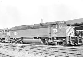 Burlington Northern diesel locomotive 6614 at Auburn, Washington in 1970.