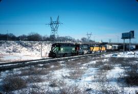 Burlington Northern Diesel Locomotive Number 3029, Southern Pacific Diesel Locomotive, and Union ...